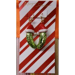 Betsey Johnson Festive Holiday Pickle Earrings